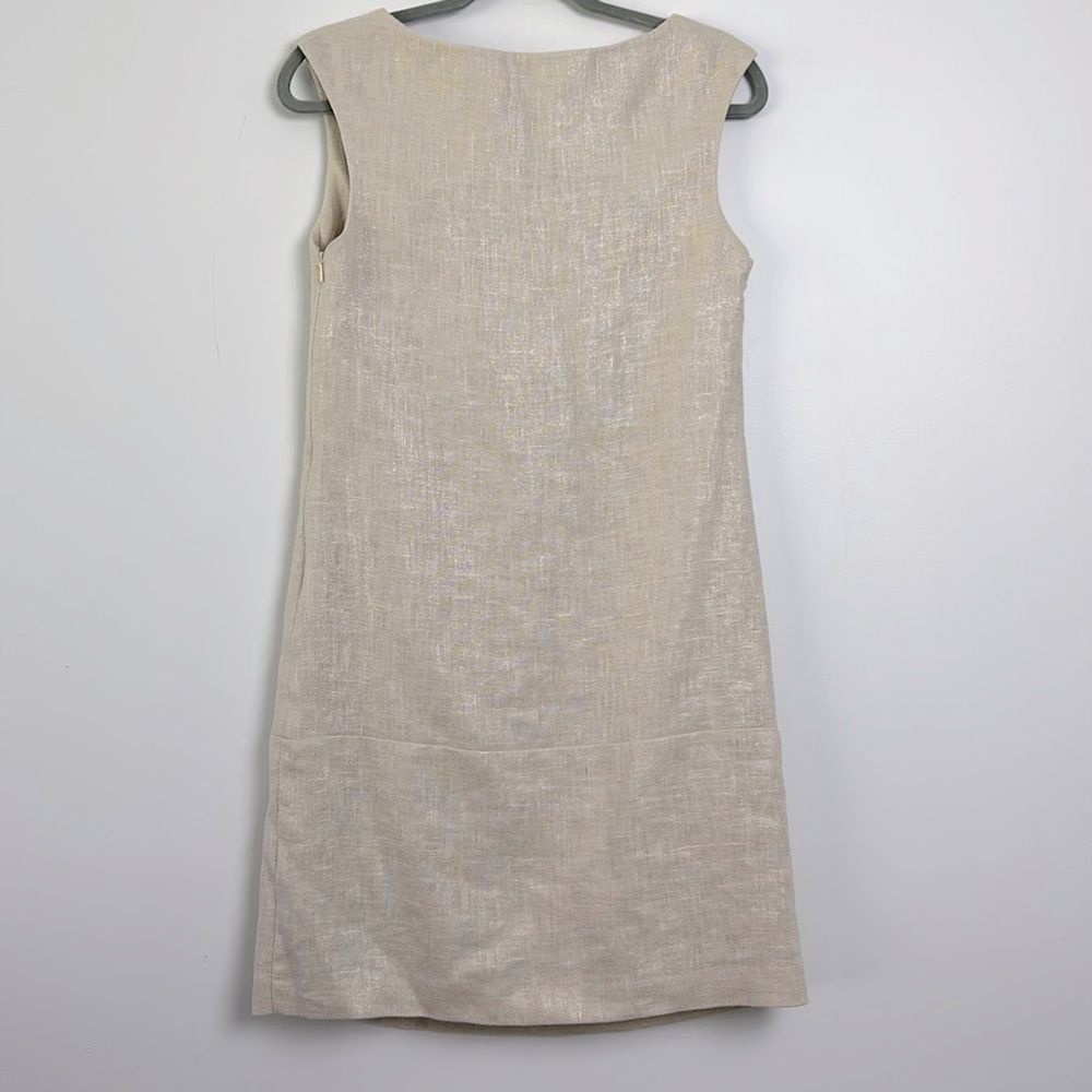 Jenni Button| Tan metallic Linen Shift Dress sz 32